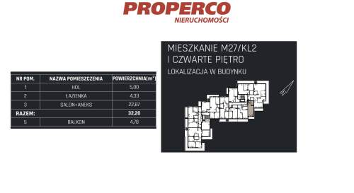 Mieszkanie 1 pok., 32,20m2, 4p, Jędrzejów