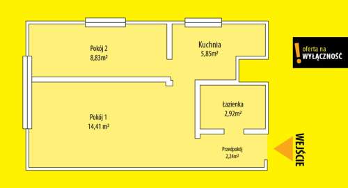 Mieszkanie 34m2, 2 pokoje ul. Krakowska