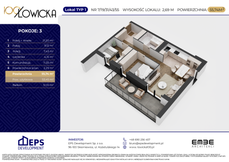 3-pokojowe mieszkanie 53m2 balkon
