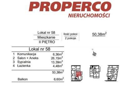 Mieszkanie 2pok., 50,38 m2, ul. Klonowa