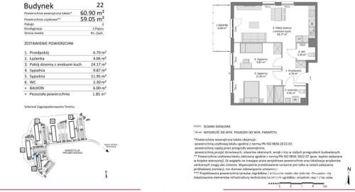 3-pokojowe mieszkanie 59,05 m2 2 piętro Łost