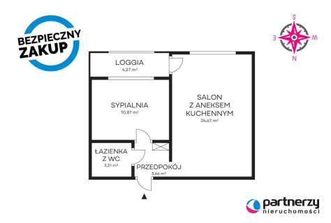 2 pokoje z loggią i piwnicą centrum miasta