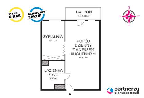 2 pokoje z balkonem, miejscem post. i komórką