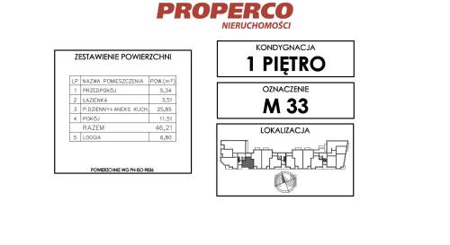 Mieszkanie 2pok., 46,21m2, ul. Klonowa