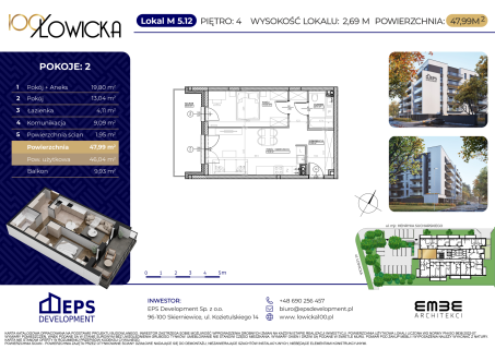 2-pokojowe mieszkanie 46m2 balkon