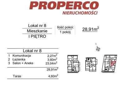Mieszkanie 1pok., 28,91m2, 1p., ul. Klonowa