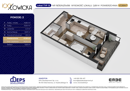2-pokojowe mieszkanie 46m2 balkon