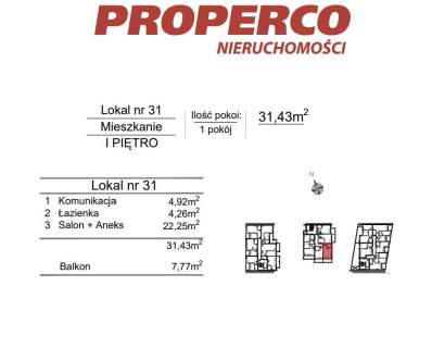 Mieszkanie, 1pok., 31,43m2, ul. Klonowa
