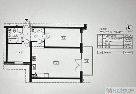 Przestronne mieszkanie w stanie deweloperskim 62 m