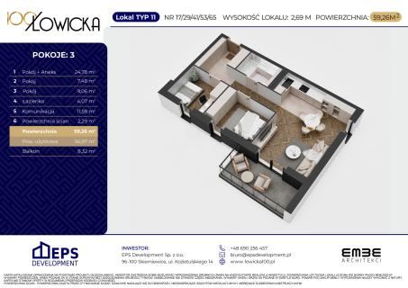 3-pokojowe mieszkanie 57m2 z balkonem