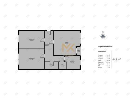 3 pokoje 65 m Huby Balkon Winda Lokalizacja