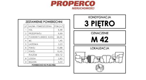 Mieszkanie 3pok., 69,12 m2, ul. Klonowa
