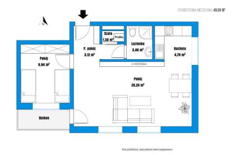 Zielone Tarasy 2 pok. z balkonem 700 m od morza
