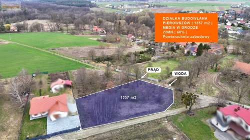 Działka 1357 m Pierwoszów Nowy MPZP   60% Zab.