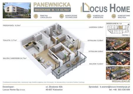 Nowoczesne 3-pokojowe mieszkanie z balkonem M 1.9