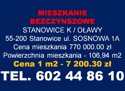 MIESZKANIE Z OGRÓDKIEM STANOWICE K / OŁAWY