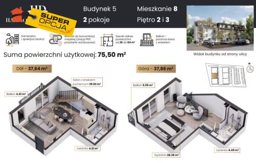 3-pokojowe mieszkanie dwupoziomowe dwie łazienki