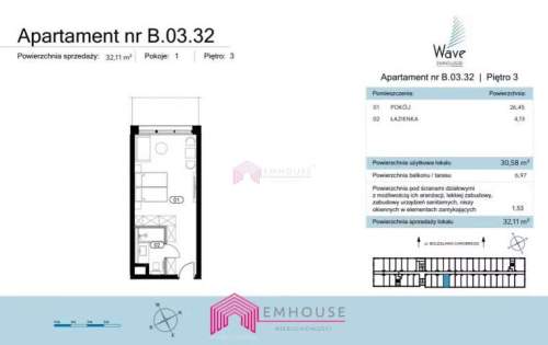 Jednopokojowy apartament z balkonem