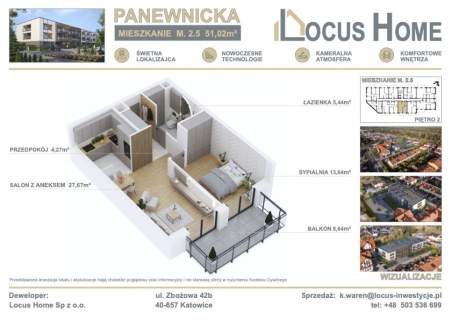 Nowoczesne 2-pokojowe mieszkanie z balkonem M 2.5