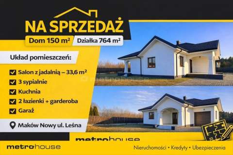 Dom 150 m , działka 764 m , garaż, Maków Nowy