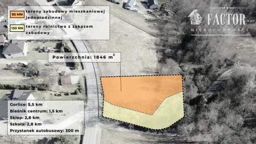 Działka budowlano-rolna 18,46 ara Bieśnik, gm. Łużna, 1184