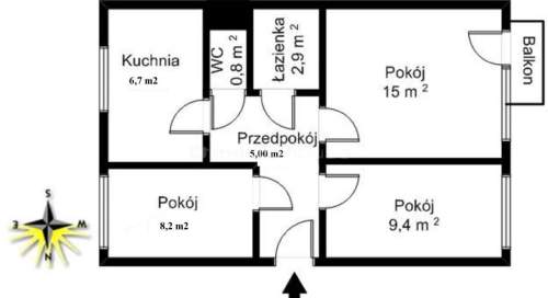 Trzy pokoje na 2 piętrze