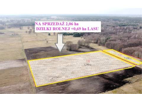Działka rolna 2,06 ha i leśna 0,69 ha Ostrownica