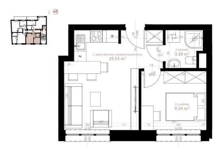 DWA POKOJE, STAN DEWELOPERSKI, KROWORZA 32M2