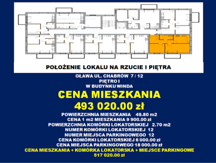 Mieszkanie 3 pokoje Oława ul. Chabrów - winda - balkon