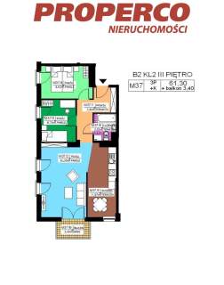 Mieszkanie 3 pok.,62,31 m2, III piętro, Na Stoku
