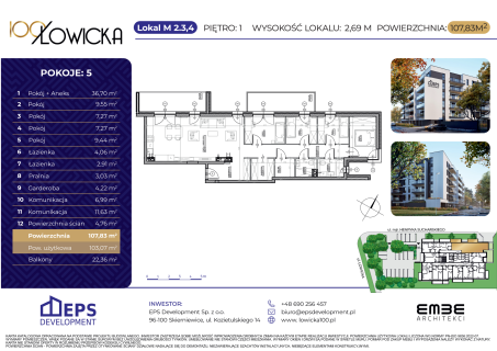 5-pokojowe mieszkanie 103m2, 2 łazienki, garderoba, 2 balkon