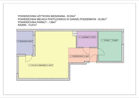Mieszkanie 50,93m2 Garaż 20,28m2 Piwnica 1,66m2 Mickiewicza