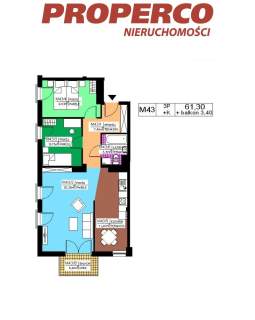 Mieszkanie 3 pok.,62,15 m2, IV piętro, Na Stoku
