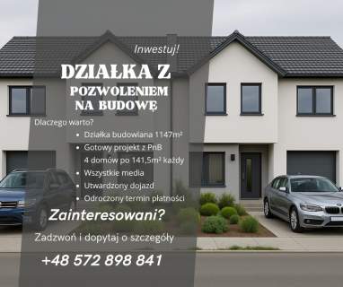 Gotowy projekt 4 domów -teren z PnB -raty