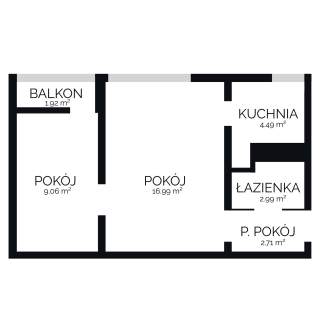 2 pokoje z kuchnia Zarzew 37,2m 3pietroblok 4 balkon