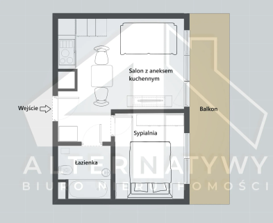Piaski Wielkie, 2 pokoje, 27,86 m2, balkon 11m2