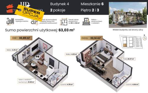 Dwupoziomowe mieszkanie z dwiema łazienkami Kraków