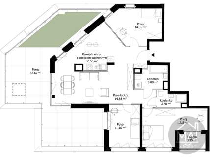 Apartament taras 60m2. Mogilska