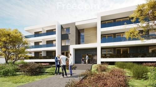 Gotowy nowy apartament z dużym zielonym tarasem.