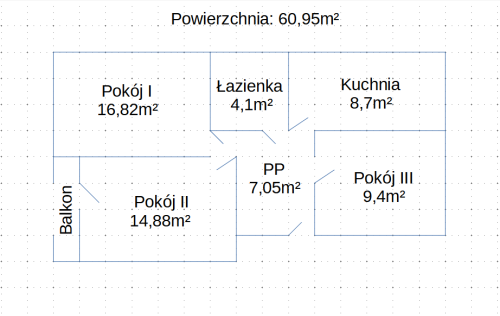 Na sprzedaż 3 pokojowe mieszkanie o pow. 60,95 m2