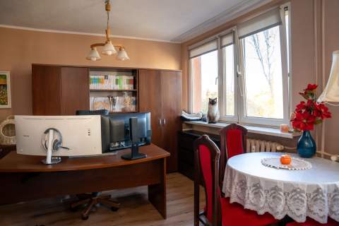 Salon / biuro z otwartą kuchnią, w dobrej lokalizacji.