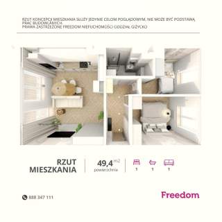 Mieszkanie Giżycko, Kombatantów 6, 49 m2
