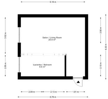 Studio z otwartą łazienką styl loftowy