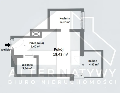 Piaski Wielkie, 1 pok. - z potencjałem, balkon 
