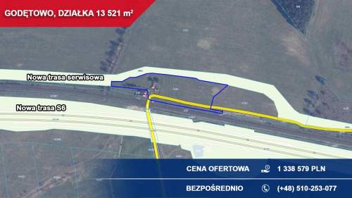 Działka 1,35 ha Godętowo gm. Łęczyce przy trasie S6