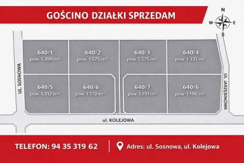 Działki budowlane z MPZP Gościno ul. Kolejowa / Sosnowa / J