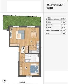 2 pokoje 57,5 m2 Smolec ogród