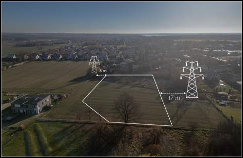 Teren rolniczy z rowem melioracyjnym, linia 220 kV i 110 kV