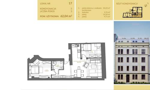 3 POKOJE - KROWODERSKA - STARE MIASTO, 62,04 M2