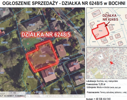 Bochnia - działka budowlana 928 m2 w centrum miasta budowa